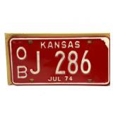 NOS 1974 Kansas License Plate with Original