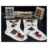 Vintage Handmade Christmas Stockings, Lights, and