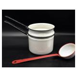 Vintage Porcelain Enamel Double Boiler and