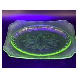 Vintage Uranium Glass Serving Dish 11.5" x 7.5" x