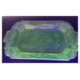 Vintage Uranium Glass Handled Plate 11.5" x 7.25"