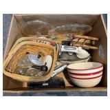 Ceramic Mixing Bowl, Glass Lids, Basket, Clothes