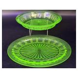 Vintage Uranium Glass Serving Platter and Bowl
