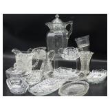 Antique Glass Pitcher, Crystal Cream & Sugar, and