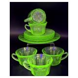 Vintage Uranium Glass Cups and Saucer Set of Four