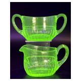 Vintage Uranium Glass Creamer and Sugar 2.5" Tall
