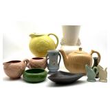 Pottery Vases, Teapots, Creamer, Sugar, and