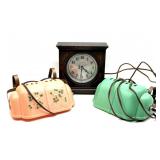 Vintage Electric Wood Clock and Vintage Lights