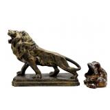Ceramic Frog and Plaster Lion Figure- Lion has