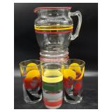 Vintage Glass Pitcher with Stripe Design and