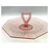 Vintage Pink Etched Glass Handled Platter 10" x