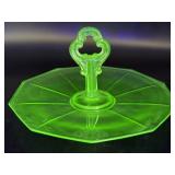 Vintage Uranium Glass Handled Platter 10.5" x 5"