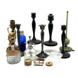 Vintage Wood Candlesticks, Vintage Metal