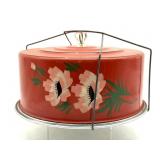 Vintage Floral Metal Cake Carrier 11.5" x 4.5"
