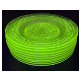 (9) Vintage Uranium Glass Plates 6.25"
