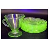 (6) Uranium Glass Plates and Creamer - plates