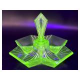 Vintage Uranium Glass Art Deco Divided Handled