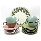 Vintage Melamine Plates and Cups- flower plate