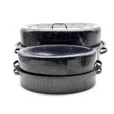(2) Vintage Porcelain Enamel Roaster Pans 7.5" x