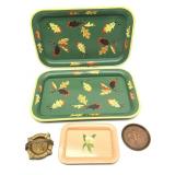 Vintage Fall Leaves Metal Trays, Vintage Metal