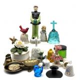 Vintage Ceramic Figures, Brass Turtle Dish, Glass
