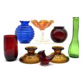 Amber Glass Candleholders, Carnival Glass