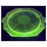 Uranium Glass Footed Cake Plate 11.25" x 10" x