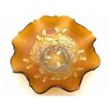 Antique Fenton Acorn Marigold Carnival Glass Dish