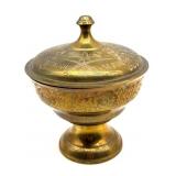 Vintage Etched Brass Saudi Arabia Souvenir Lidded