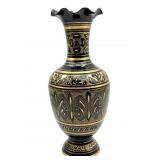 Vintage Etched Brass Vase 10'