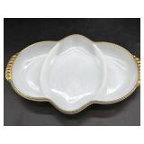 Fire King Milk Glass Gold Rimmed Divided Dish 11'