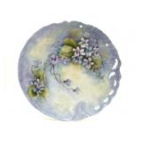Antique Hand-Painted Floral Blue and Purple