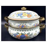 Vintage 1981 M Kamenstein Floral Brass Enamelware
