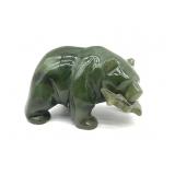 Carved Stone Bear with Fish Miniature Figure 2' x
