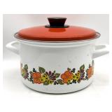 Vintage Austria Floral Enamelware Pot with Lid
