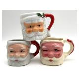 (3) Vintage Miniature Santa Claus Christmas Mugs