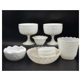 Vintage Bubble Milk Glass Bowls, Hobnail Milk