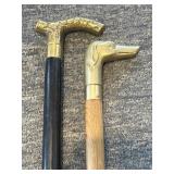 Vintage Dog Head and Floral Brass Handle Canes
