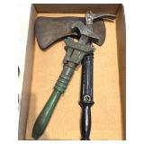 Vintage Bridgeport Nail Puller, Axe Head, and