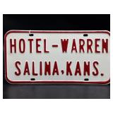 Hotel Warren Salina Kansas License Plate