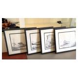 (4) Matching Framed Railroad Prints 26"x24"