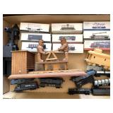 Wood Handcar Music Box, Wood Train Engine, and