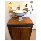 Vintage Porcelain Enamel Sink Mounted to Wood