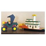 Wood Boat and Car 14" and Smaller