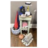 Small End Table, Jardiniere, Umbrellas, Light &