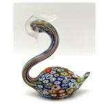 Millefiori Murano Art Glass Swan Figure 4.5' x
