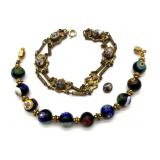 (2) Millefiori Art Glass Beaded Bracelets - one