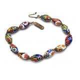 Millefiori Art Glass Beaded Bracelet 7.5'