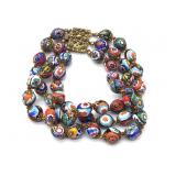 Millefiori Art Glass Beaded Triple Layer Bracelet