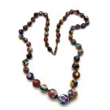 Millefiori Art Glass Beaded Necklace 26'